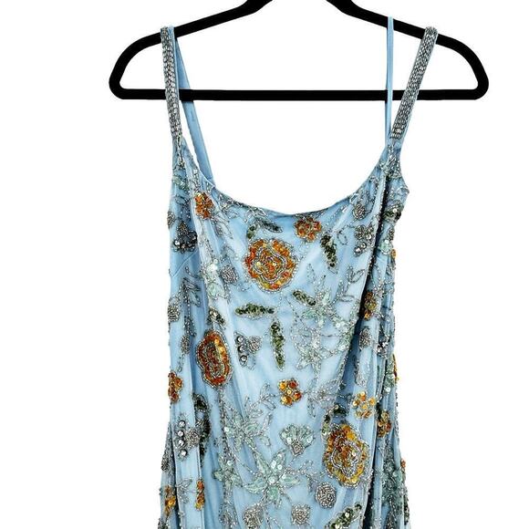 Mac Duggal Beaded Floral Column Gown Dress Sleeveless Dusty Blue Size 16 NWT - Picture 10 of 14